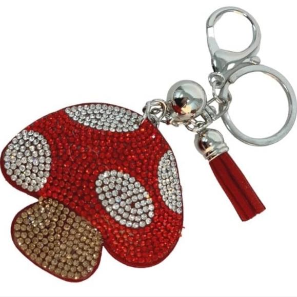🍄 Mushroom Crystal Rhinestone Keychain Bag Charm With Red Tassel - Picture 4 of 13